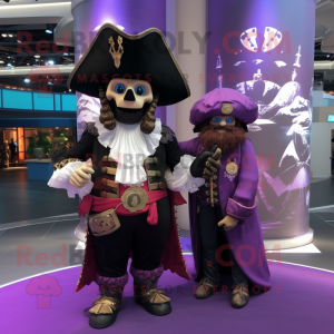 Purple Pirate mascot costume character dressed with a Evening Gown and Watches