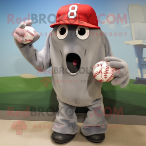 Gray Octopus mascot costume character dressed with a Baseball Tee and Hats