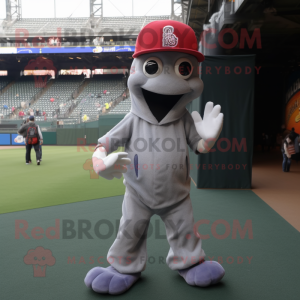 Gray Octopus mascot costume character dressed with a Baseball Tee and Hats