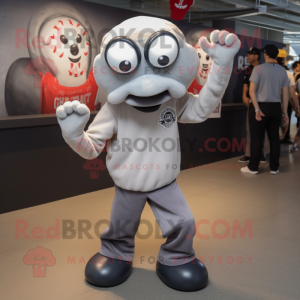 Gray Octopus mascot costume character dressed with a Baseball Tee and Hats