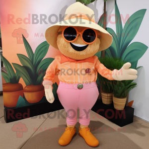 Peach Scarecrow mascot costume character dressed with a Capri Pants and Sunglasses