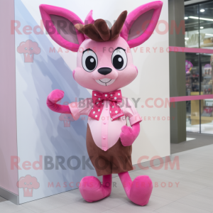 Pink Deer mascot costume character dressed with a Boyfriend Jeans and Bow ties