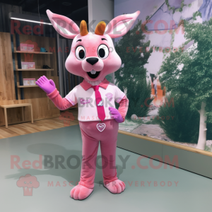 Pink Deer mascot costume character dressed with a Boyfriend Jeans and Bow ties