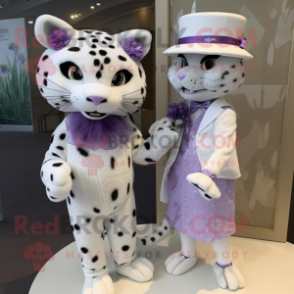 Lavender Leopard mascot costume character dressed with a Wedding Dress and Berets