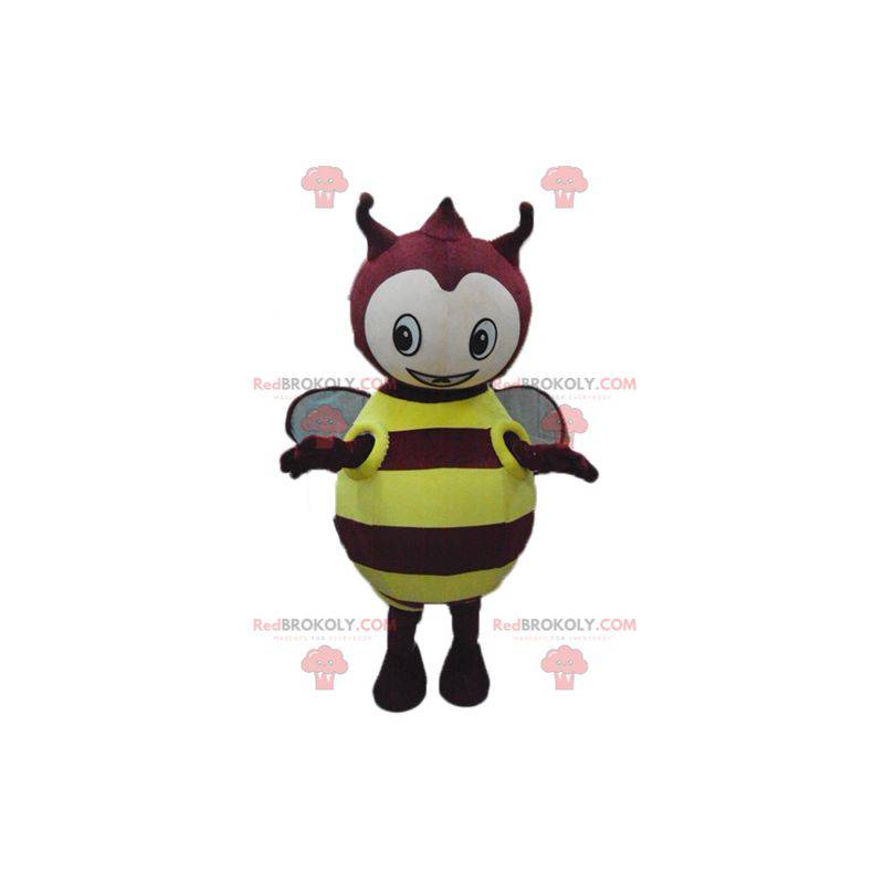 Mascotte d'insecte jaune et rouge dodu ronde et mignonne -