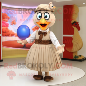 Beige Turkey mascot costume character dressed with a Maxi Skirt and Bow ties