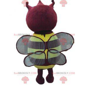 Mascotte d'insecte jaune et rouge dodu ronde et mignonne -