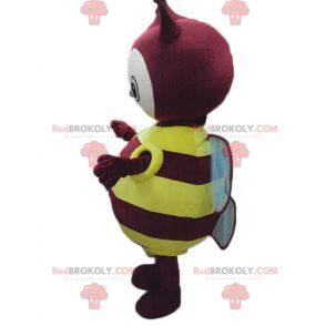 Mascotte d'insecte jaune et rouge dodu ronde et mignonne -