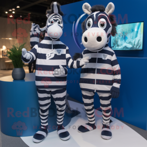 Navy Zebra mascot costume character dressed with a Sweatshirt and Watches