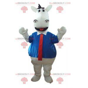 Mascotte cavallo bianco con camicia e cravatta - Redbrokoly.com
