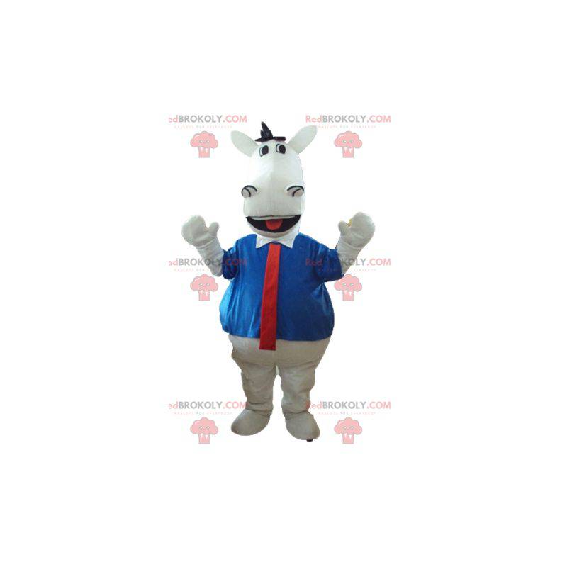 Mascotte cavallo bianco con camicia e cravatta - Redbrokoly.com