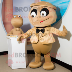 Tan Goulash mascot costume character dressed with a Turtleneck and Bow ties