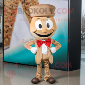 Tan Goulash mascot costume character dressed with a Turtleneck and Bow ties