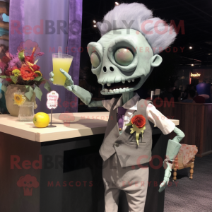 Gray Zombie mascot costume character dressed with a Cocktail Dress and Pocket squares