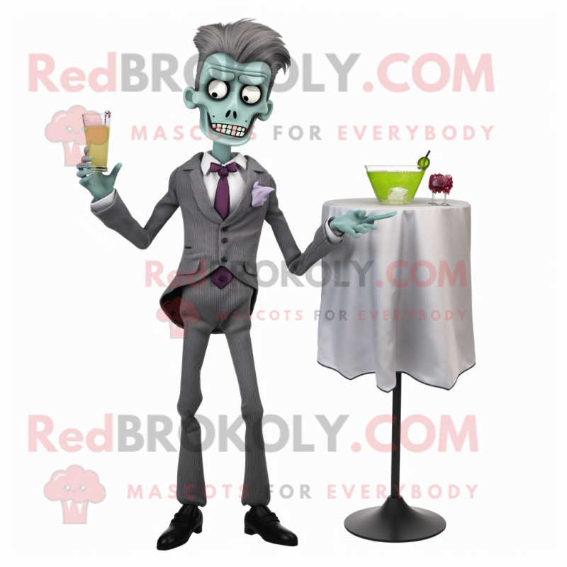 Gray Zombie mascot costume character dressed with a Cocktail Dress and Pocket squares