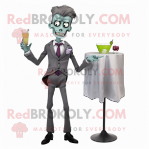 Gray Zombie mascot costume character dressed with a Cocktail Dress and Pocket squares