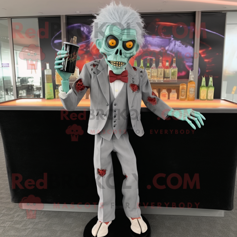 Gray Zombie mascot costume character dressed with a Cocktail Dress and Pocket squares