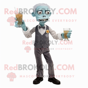 Gray Zombie mascot costume character dressed with a Cocktail Dress and Pocket squares
