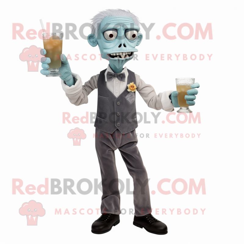 Gray Zombie mascot costume character dressed with a Cocktail Dress and Pocket squares Gray Zombie mascot costume character dressed with a Cocktail Dress and Pocket squares