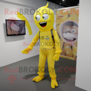 Lemon Yellow Vampire mascot costume character dressed with a Cargo Pants and Anklets