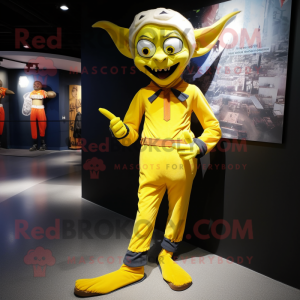 Lemon Yellow Vampire mascot costume character dressed with a Cargo Pants and Anklets