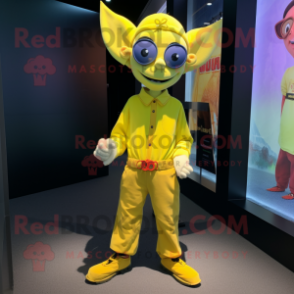 Lemon Yellow Vampire mascot costume character dressed with a Cargo Pants and Anklets