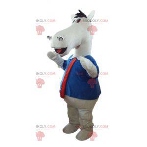 Biały koń maskotka z koszulą i krawatem - Redbrokoly.com