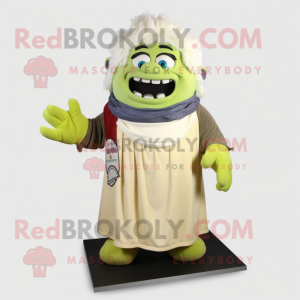 Cream Frankenstein'S Monster mascot costume character dressed with a Culottes and Scarves