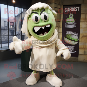 Cream Frankenstein'S Monster mascot costume character dressed with a Culottes and Scarves