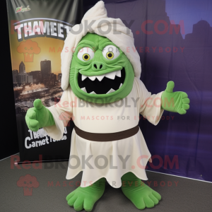 Cream Frankenstein'S Monster mascot costume character dressed with a Culottes and Scarves