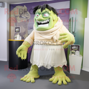 Cream Frankenstein'S Monster mascot costume character dressed with a Culottes and Scarves