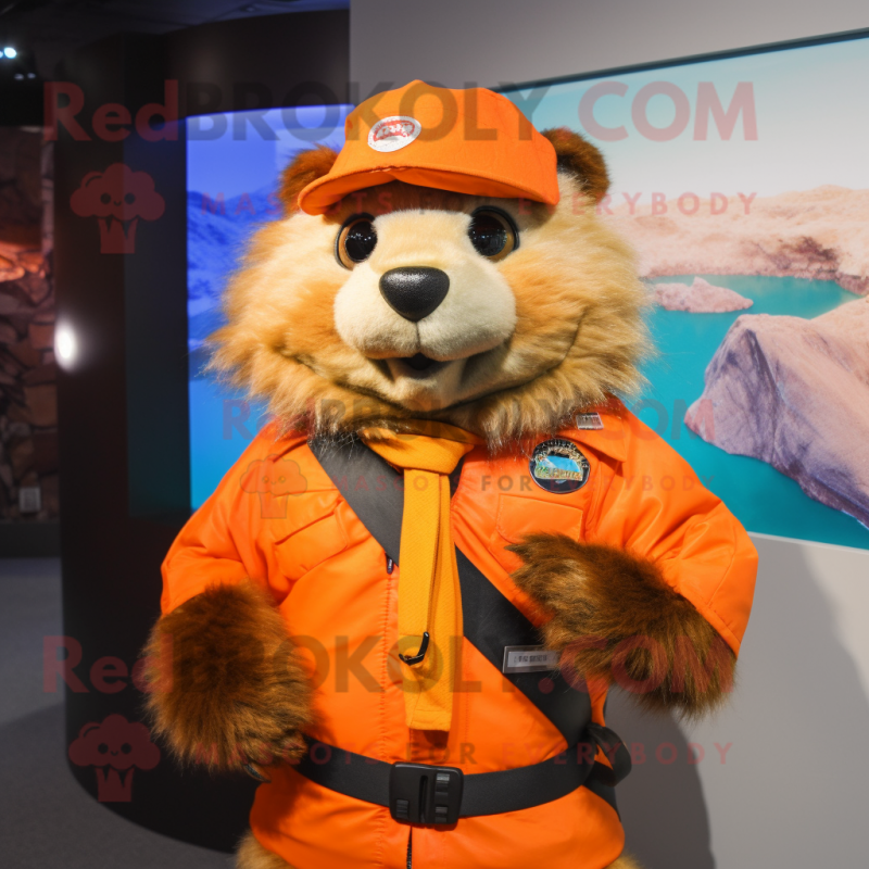 Orange Marmot mascot costume character dressed with a Moto Jacket and Scarf clips