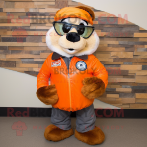 Orange Marmot mascot costume character dressed with a Moto Jacket and Scarf clips