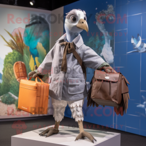 Silver Guinea Fowl mascot costume character dressed with a Windbreaker and Handbags