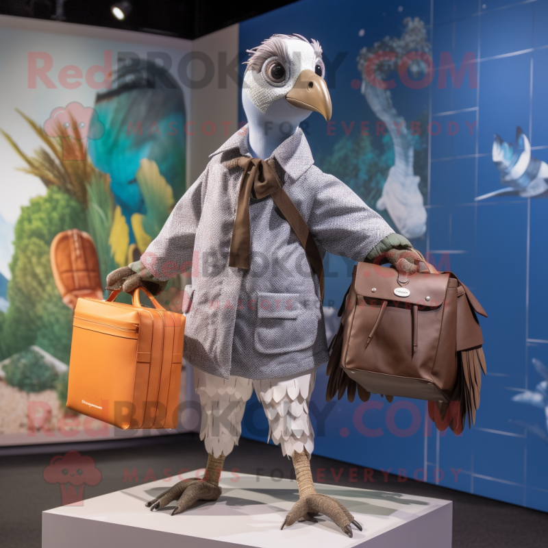 Silver Guinea Fowl mascot costume character dressed with a Windbreaker and Handbags