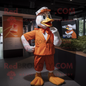 Orange Swan mascot costume character dressed with a Waistcoat and Caps