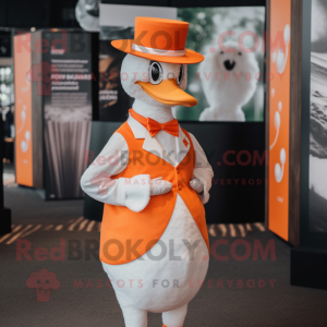 Orange Swan mascot costume character dressed with a Waistcoat and Caps