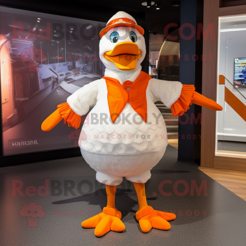 Orange Swan mascot costume character dressed with a Waistcoat and Caps