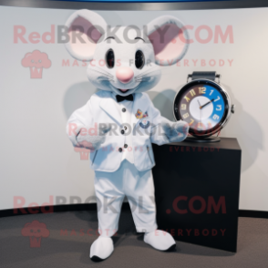 White Mouse mascot costume character dressed with a Suit Pants and Digital watches