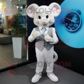 White Mouse mascot costume character dressed with a Suit Pants and Digital watches