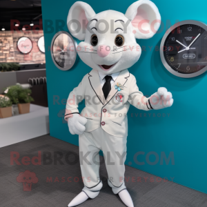 White Mouse mascot costume character dressed with a Suit Pants and Digital watches