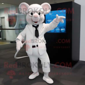 White Mouse mascot costume character dressed with a Suit Pants and Digital watches