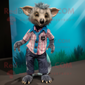 Teal Aye-Aye mascot costume character dressed with a Button-Up Shirt and Shoe laces