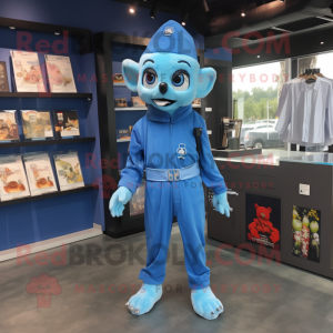 Blue Undead mascot costume character dressed with a Jumpsuit and Keychains