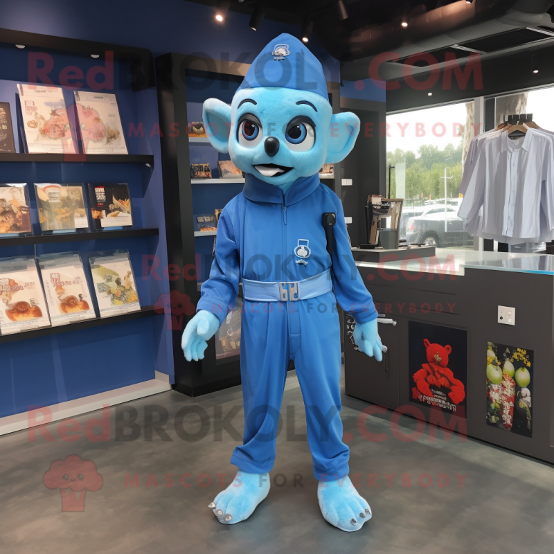 Blue Undead mascot costume character dressed with a Jumpsuit and Keychains