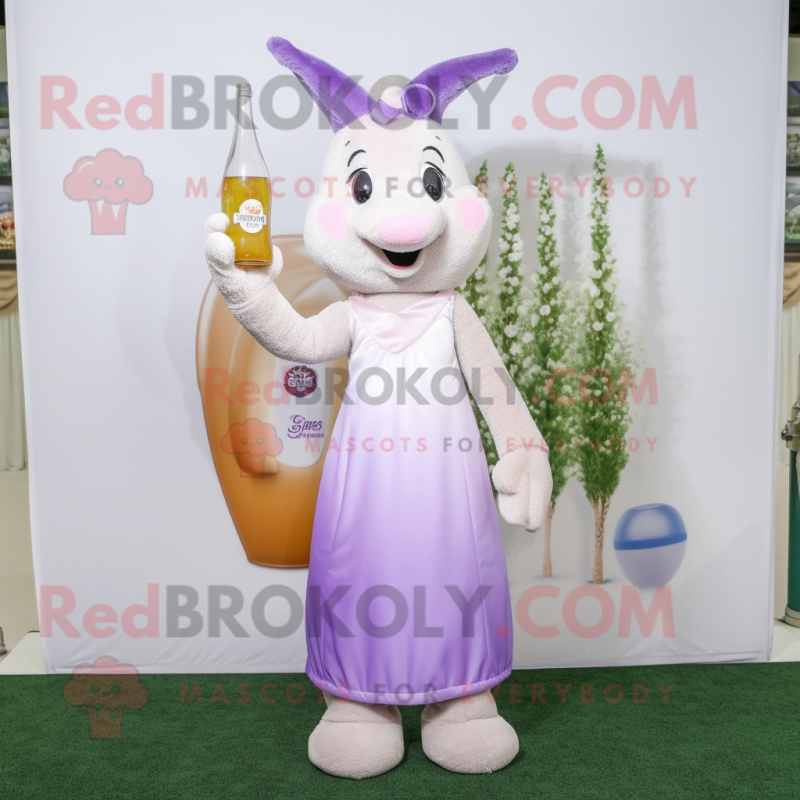 Lavender Champagne mascot costume character dressed with a Sheath Dress and Necklaces