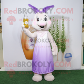 Lavender Champagne mascot costume character dressed with a Sheath Dress and Necklaces