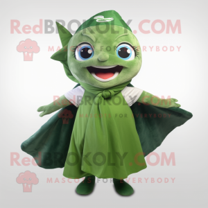 Forest Green Tuna mascot costume character dressed with a Wrap Dress and Scarves