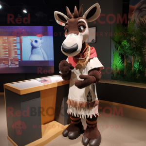 nan Okapi mascot costume character dressed with a T-Shirt and Cummerbunds