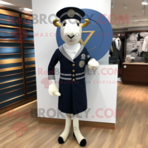 Navy Horseshoe mascot costume character dressed with a Sheath Dress and Hairpins